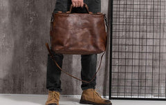 Cool Leather Mens Briefcase 14inch Laptop Bag Work Handbag Shoulder Bag Business Bag for Men