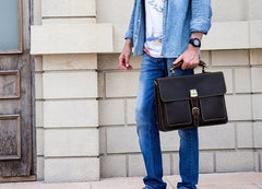 Leather Mens Briefcase Business Briefcase Vintage Shoulder Bags Handbags for men