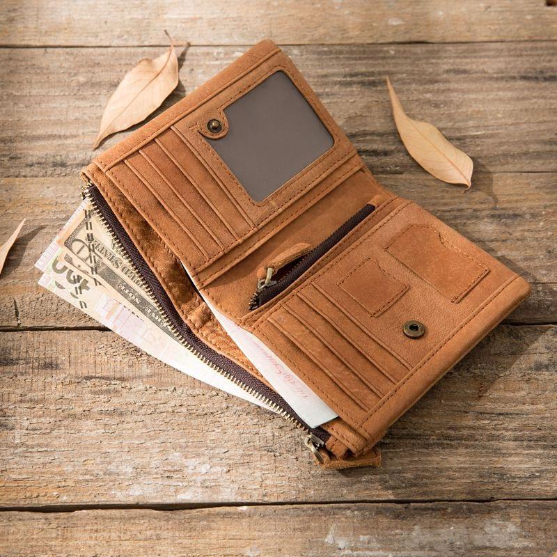 Cool Leather Mens Brown Small Wallet Bifold Vintage Slim billfold Wallet for Men