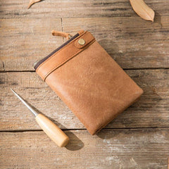 Cool Leather Mens Brown Small Wallet Bifold Vintage Slim billfold Wallet for Men