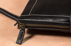 Black Leather Mens Wristlet Wallet Zipper Clutch Wallet for Men