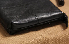 Black Leather Mens Clutch Wristlet Wallet Zipper Clutch Bag for Men
