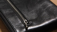 Black Leather Mens Clutch Wristlet Wallet Zipper Clutch Bag for Men