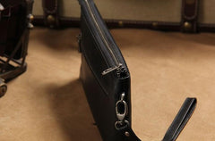 Black Leather Mens Clutch Wristlet Wallet Zipper Clutch Bag for Men
