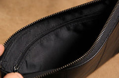 Black Leather Mens Clutch Wristlet Wallet Zipper Clutch Bag for Men