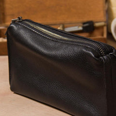 Black Leather Mens Clutch Wallet Wristlet Wallet Zipper Clutch for Men