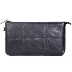Black Leather Mens Clutch Wristlet Wallet Zipper Clutch Bag for Men