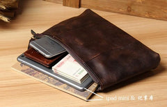Cool Leather Mens Clutch Wallet Wristlet Wallet Vintage Zipper Clutch for Men