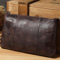 Cool Leather Mens Clutch Wallet Wristlet Wallet Vintage Zipper Clutch for Men