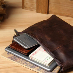 Cool Leather Mens Clutch Wallet Wristlet Wallet Vintage Zipper Clutch for Men