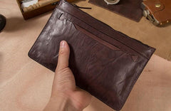 Long Leather Mens Clutch Wallet Wristlet Wallet Vintage Zipper Clutch for Men