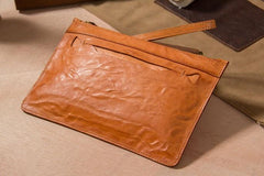 Long Leather Mens Clutch Wallet Wristlet Wallet Vintage Zipper Clutch for Men