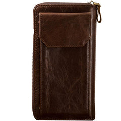 Cool Leather Mens Coffee Long Zipper Clutch Wallet Long Wallet for Men
