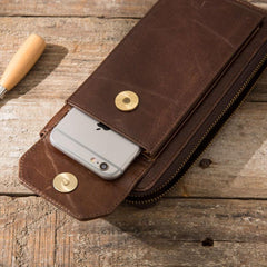 Cool Leather Mens Coffee Long Zipper Clutch Wallet Long Wallet for Men
