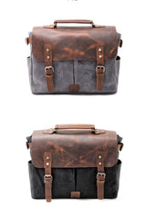 Cool Canvas Leather Mens Side Bag Black Shoulder Bag Khaki Messenger Bag for Men
