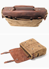 Cool Canvas Leather Mens Side Bag Black Shoulder Bag Khaki Messenger Bag for Men