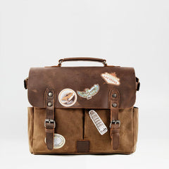 Cool Canvas Leather Mens Side Bag Black Shoulder Bag Khaki Messenger Bag for Men