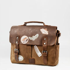 Cool Canvas Leather Mens Side Bag Black Shoulder Bag Khaki Messenger Bag for Men