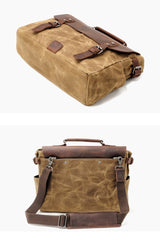 Cool Canvas Leather Mens Side Bag Black Shoulder Bag Khaki Messenger Bag for Men