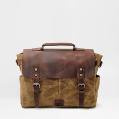 Cool Canvas Leather Mens Side Bag Black Shoulder Bag Khaki Messenger Bag for Men