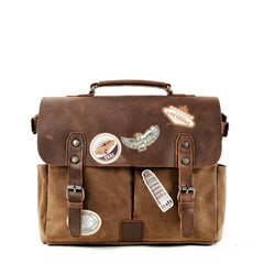 Cool Canvas Leather Mens Side Bag Black Shoulder Bag Khaki Messenger Bag for Men