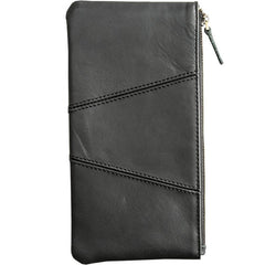 Cool Black Leather Mens Slim Long Zipper Clutch Wallet Long Wallet Phone Bag for Men