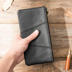 Cool Black Leather Mens Slim Long Zipper Clutch Wallet Long Wallet Phone Bag for Men