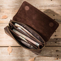 Cool Leather Mens Large Long Zipper Clutch Wallet Long Wallet for Men