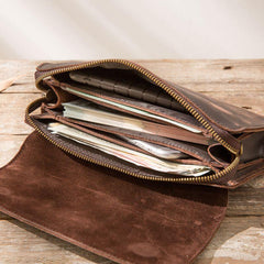 Cool Leather Mens Large Long Zipper Clutch Wallet Long Wallet for Men
