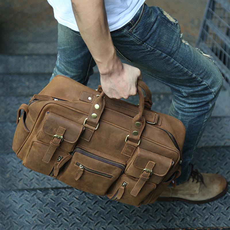 Cool Leather Mens Large Travel Bag Handbags Shoulder Bags Weekender Bag for men