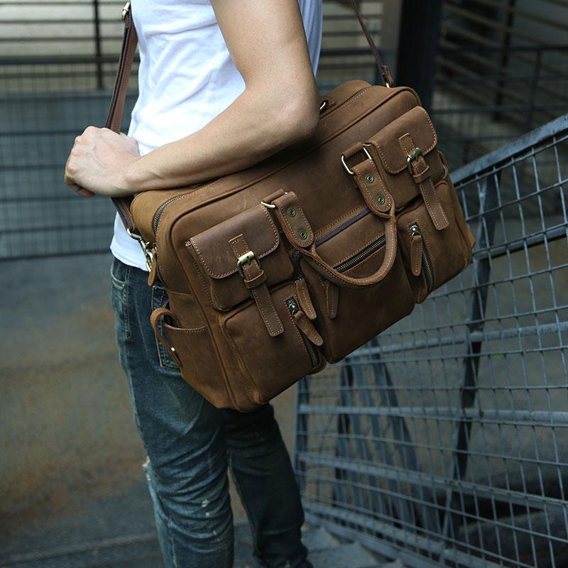 Cool Leather Mens Large Travel Bag Handbags Shoulder Bags Weekender Ba