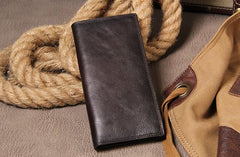 Cool Leather Mens Long Wallet Bifold Slim Long Wallet for Men