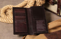 Cool Leather Mens Long Wallet Bifold Slim Long Wallet for Men