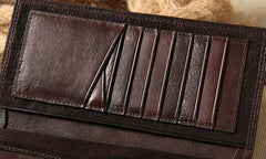 Cool Leather Mens Long Wallet Bifold Slim Long Wallet for Men