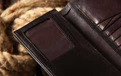 Cool Leather Mens Long Wallet Bifold Slim Long Wallet for Men