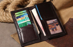 Leather Mens Long Wallet Bifold Slim Long Wallet for Men