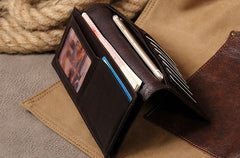 Cool Leather Mens Long Wallet Bifold Slim Long Wallet for Men