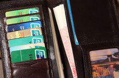 Cool Leather Mens Long Wallet Bifold Slim Long Wallet for Men
