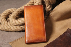 Cool Leather Mens Long Wallet Bifold Slim Long Wallet for Men