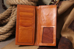 Cool Leather Mens Long Wallet Bifold Slim Long Wallet for Men