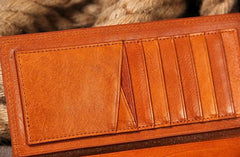 Cool Leather Mens Long Wallet Bifold Slim Long Wallet for Men