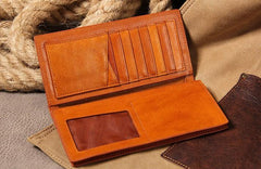 Cool Leather Mens Long Wallet Bifold Slim Long Wallet for Men