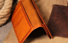 Cool Leather Mens Long Wallet Bifold Slim Long Wallet for Men
