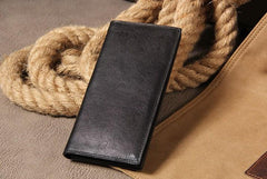 Cool Leather Mens Long Wallet Bifold Slim Long Wallet for Men