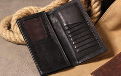 Cool Leather Mens Long Wallet Bifold Slim Long Wallet for Men