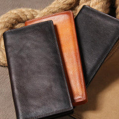 Cool Leather Mens Long Wallet Bifold Slim Long Wallet for Men