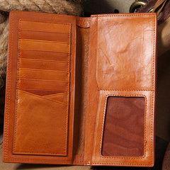Cool Leather Mens Long Wallet Bifold Slim Long Wallet for Men