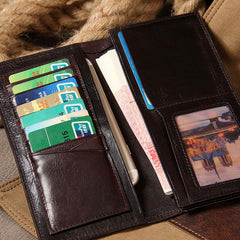 Cool Leather Mens Long Wallet Bifold Slim Long Wallet for Men