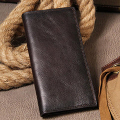 Cool Leather Mens Long Wallet Bifold Slim Long Wallet for Men