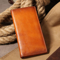 Cool Leather Mens Long Wallet Bifold Slim Long Wallet for Men